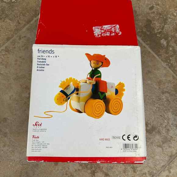 Sevi Friends Wooden Pull Along Cowboy and Horse Made in Italy Hand Made Western - Picture 5 of 10